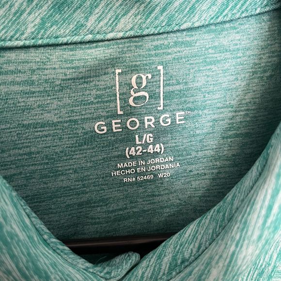 George Mens Aqua Blue Green Polo Golf Shirt  Striped Polyester Short Sleeve VGC - Picture 4 of 8